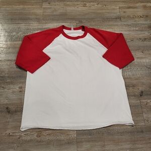 Alstyle Raglan Sleeve Baseball Tee Shirt Curved Hem White Red Mens Size XXL